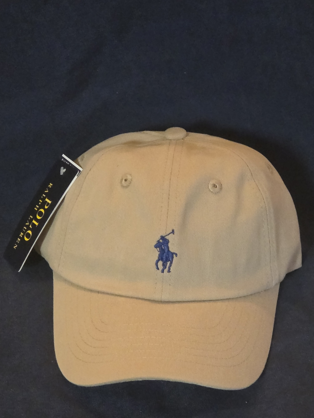 Polo by Ralph Lauren Khaki Baseball Cap with Blue Pony Logo
